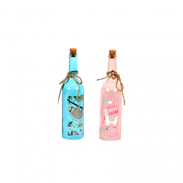 LED Flasche Lama Drama groß 7x30 cm mit Glitzerfolie 2 fach sortiert