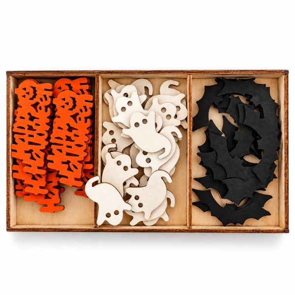Halloween-StreuDeko, Holz, Box/50 Motive sortiert