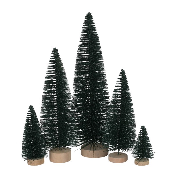 Deko Baum auf Holzfuß, Kunststoff dunkelgrün-glitter, Höhe