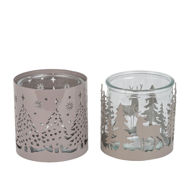 Metallwindlicht Baum, mit Glaseinsatz 2 Mod sort, grau-braun, 11xh10,5cm