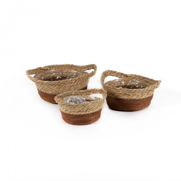 Seegras-Schale,mit 2 Griffen,natur braun abgesetzt, Set/3,D18,21,23 cm