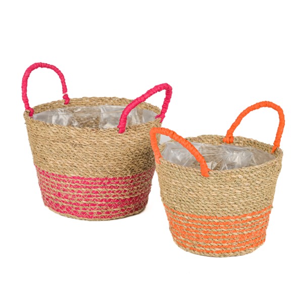 Seegras Pflanz-Topf rund Set/2, pink &orange sortiert, 17xh13 + 20xh16cm
