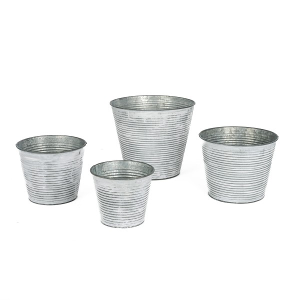 Zink-Topf mit Rillen, weiß antik