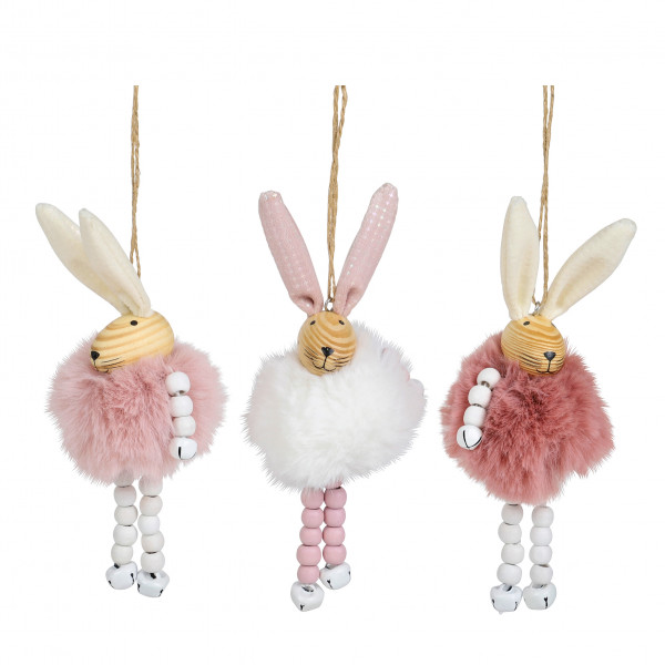 Hase, Plüsch/Stoff, z.hängen, 3 Farben sort., 6x6x18cm