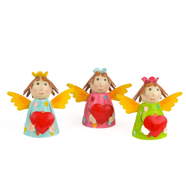 Engel mit Blume & Herz,8x6x8cm,stehend Metall,3Farben sort
