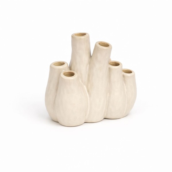 Keramik Vase Monza für 7 Blümchen 16,3x7xh12 cm, weiß antik glasiert