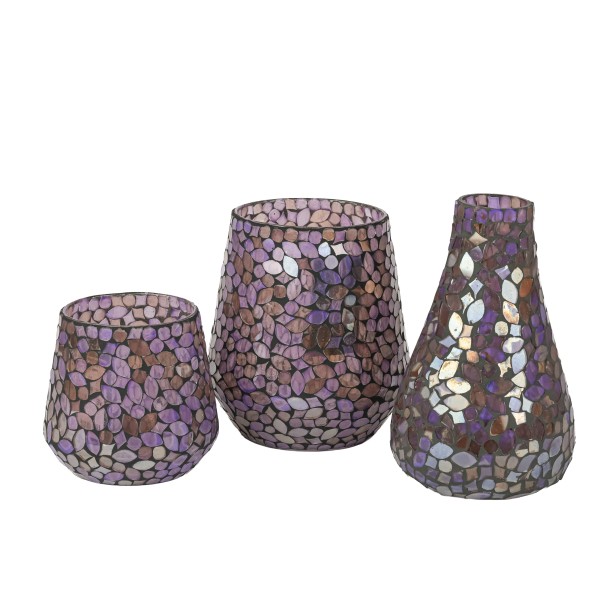 Windlicht Amethyst, Glas-Mosaik 16 x 14 x 14 cm, lila, groß