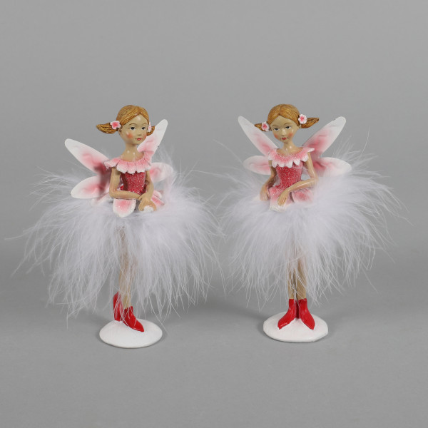 Poly-Elfen, 2Modelle sortiert,mit Plüsch Kleid, rosa-weiß, 7x4xh14 cm