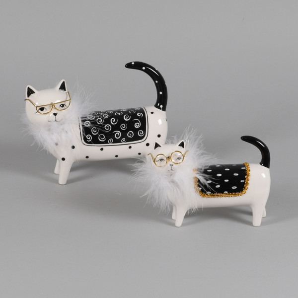 Keramik-Katze Lissy,mit Plüschkragen und Brille