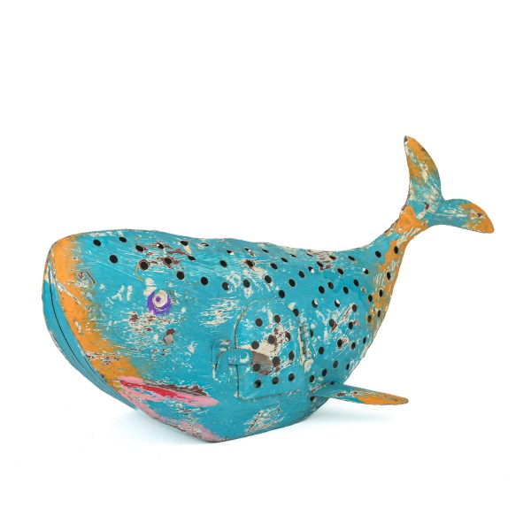 Metallfisch Wal, Windlicht, 49x25x25cm, mit Kerzenhalter