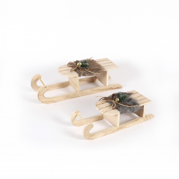 Schlitten, Holz, mit Deko, z.hängen 30x10x8 cm, natur