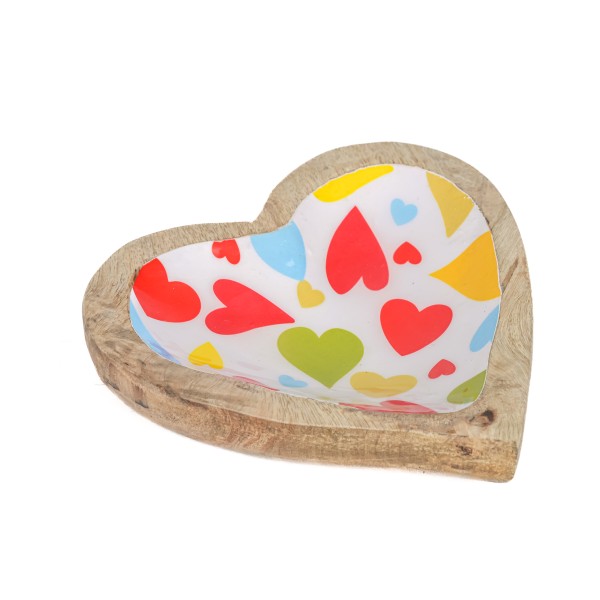 Herz-Teller bunte Herzen ,15x15x2cm Holz, Emaille