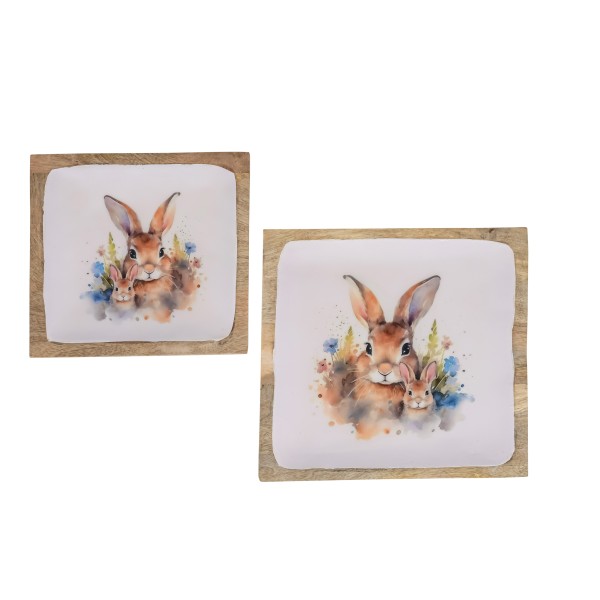 Holz-Tablett Hase mit Kind