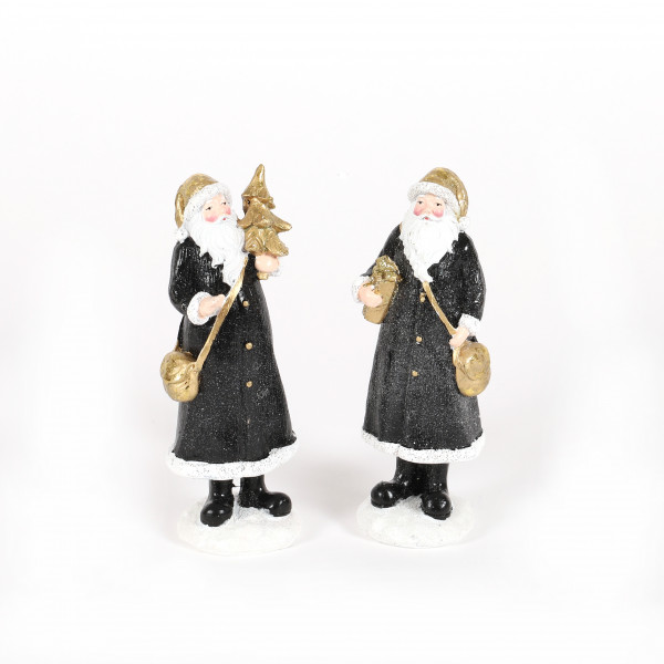 Weihnachtsmann, Poly,2 Mod. gold-schwarz 5.5x5x16 cm