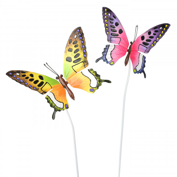 Metall-Schmetterling Jumbo auf Stab 2 Farben sortiert, 25x17x Stab70cm