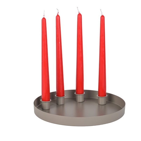 Metall Schale rund mit 4 Tüllen für Spitzkerzen,grau-braun matt, 25xh2cm