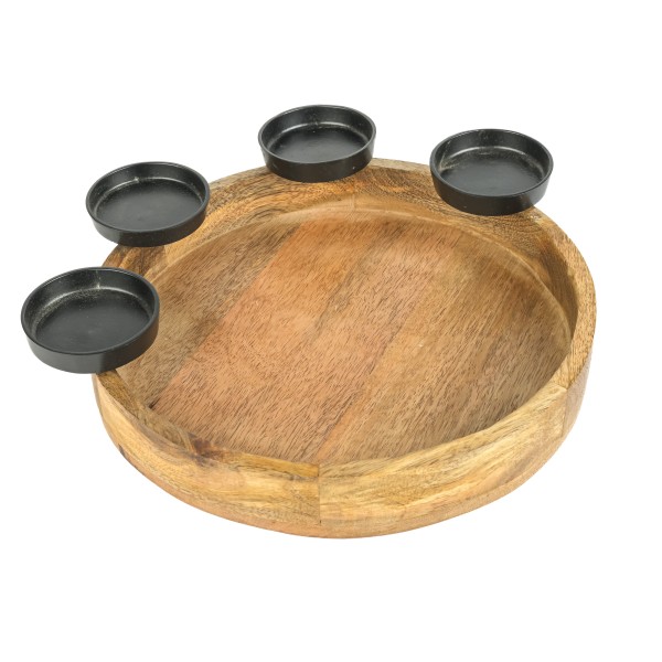 Adventteller Navidad mit 4 Tüllen im Halbkreis, natur/schwarz, 37 x 7 cm
