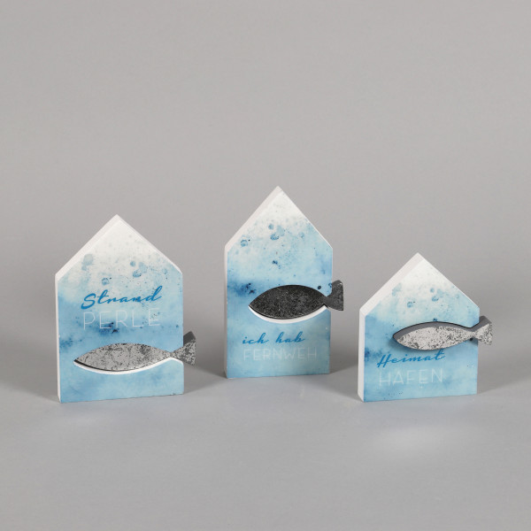 Deko Haus Marina Holz, 3 Mod.sort. ca.15x10x2/12x10x2/16x9x2 cm