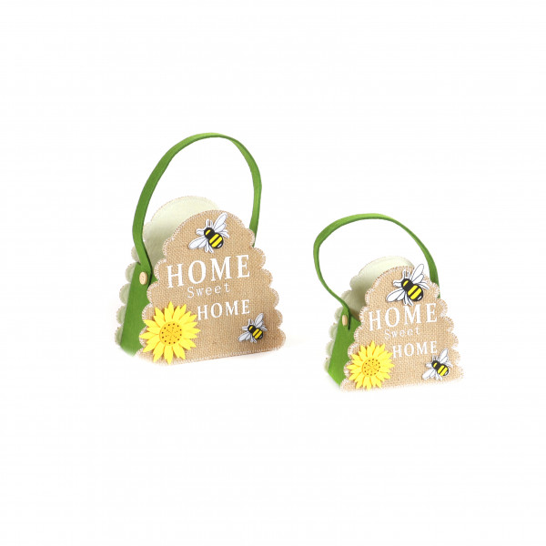 Bienenkorb, Filztasche mit Jute, Set/2 18.5x18 & 14.5x14.5 cm