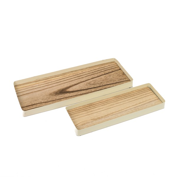 Metall Tablett rechteckig mit Holzboden