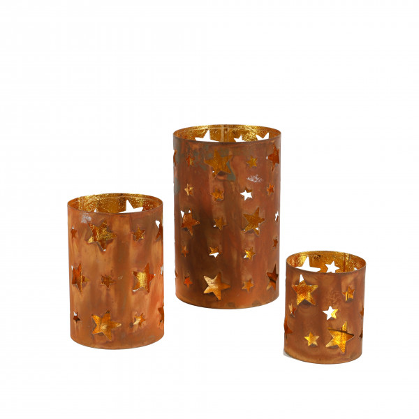 Windlicht Faruk , Metall, Sternenmeer rost-gold