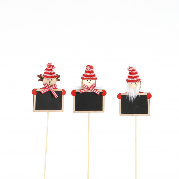 Holz-Stecker,Kreide-Tafel mit Weihnachts -Figur, 3 Mod sort. L35cm