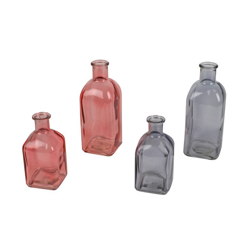 Glasfläschen modern, 2 farbig sortiert, rosa/grau