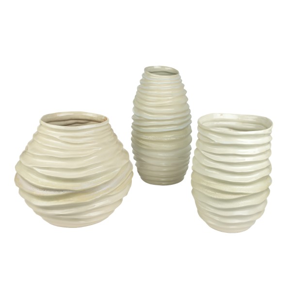 Keramik Rillenvase Oslo , weiß glasiert