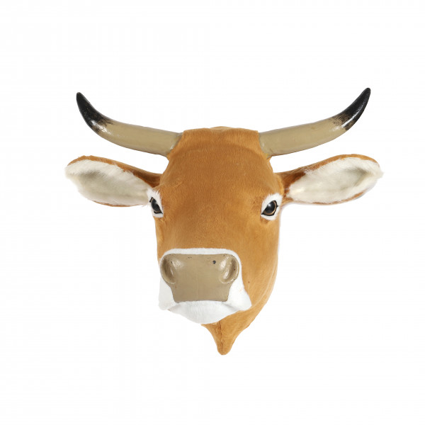 Kuh-Kopf mit Hörner z.hängen, 27x41x37 cm, natur-braun