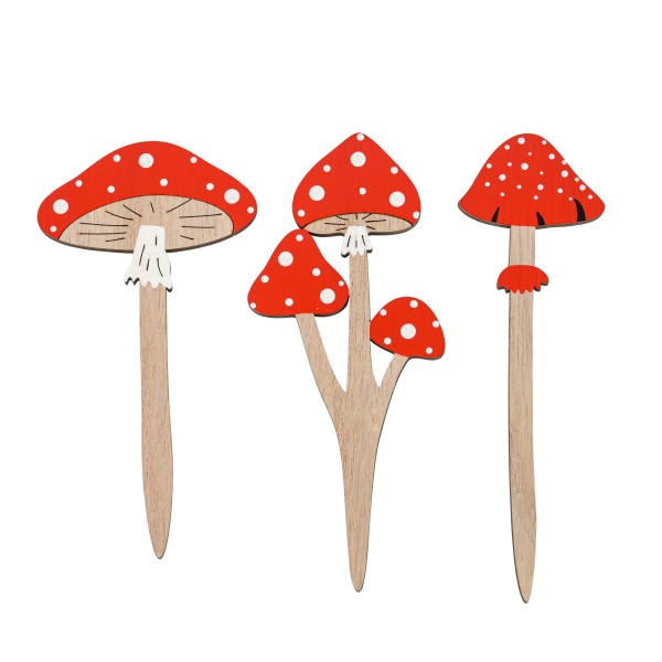 Holz-Stecker Fliegenpilz rot/weiß, 3 Mod sortiert