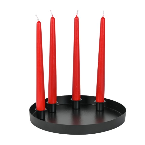 Metall Schale rund mit 4 Tüllen für Spitzkerzen,schwarz matt, 25xh2cm