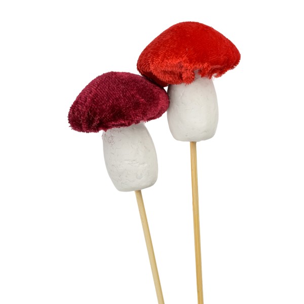 Pilz-Samt-Stecker 5,5x4,5cm, burgund und rot sortiert, Stecker 35cm