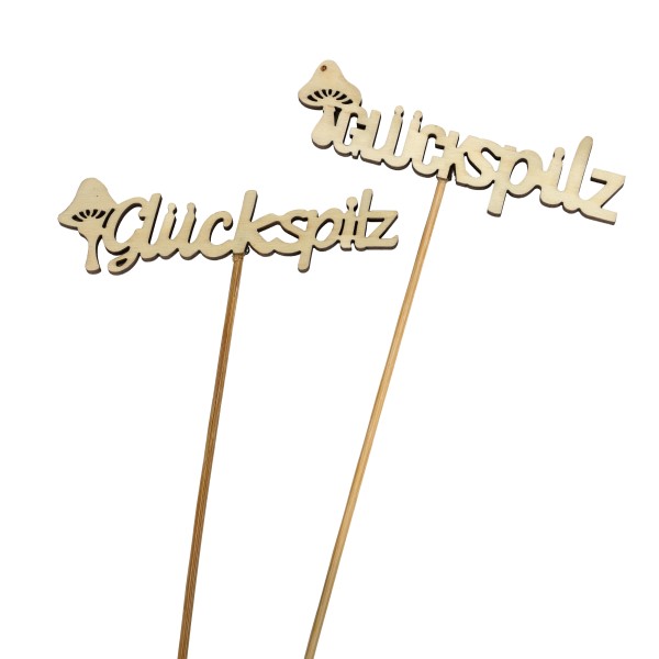 Holz-Stecker mit Text, 2 Mod sort, natur Stecker35cm, Glückspilz