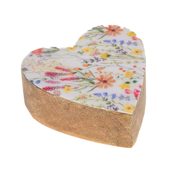 Holz-Herz Blumenwiese ,10x3cm,stehend bunt Emaille