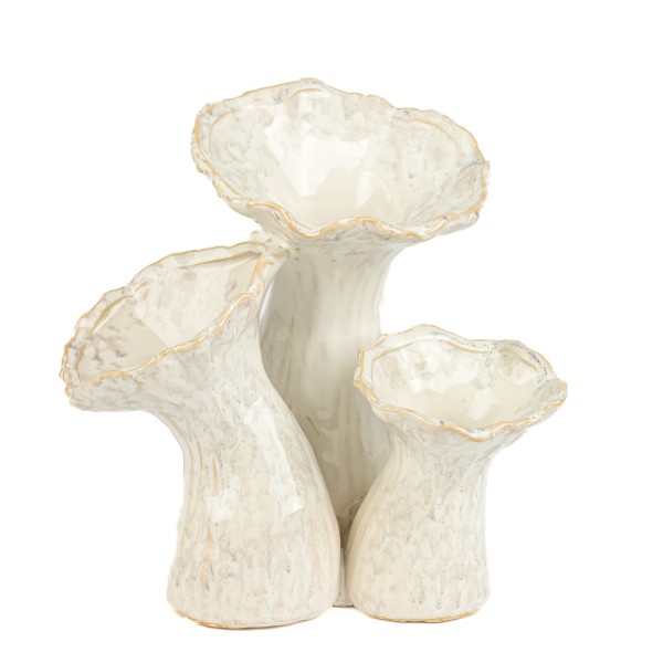 Keramik Vase 3-Klang 18x13xh17,5 cm weiß glasiert mit Sprenkel