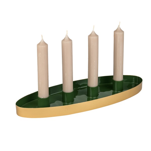 Spitzkerzenhalter Nave dunkelgrün-gold für 4 Kerzen, 30 x 10 x 3 cm