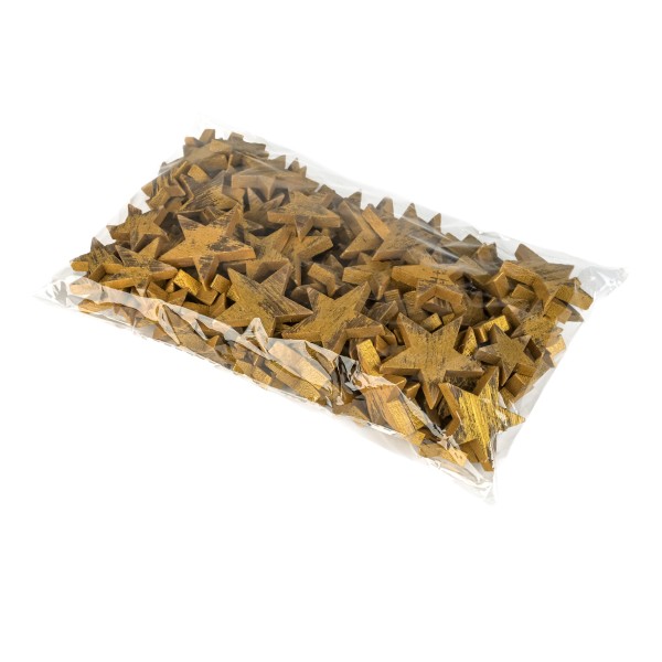 Holz Streu-Sterne, 2,5/3/4 cm sortiert soft gold, 144 Stück im Beutel