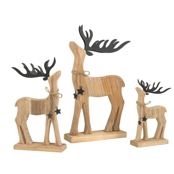 Holz Rentier schwarzes Geweih auf Base natur