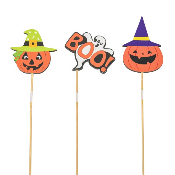 Holz-Stecker Halloween Sortiment 3 Mod sort, Stecker 35cm