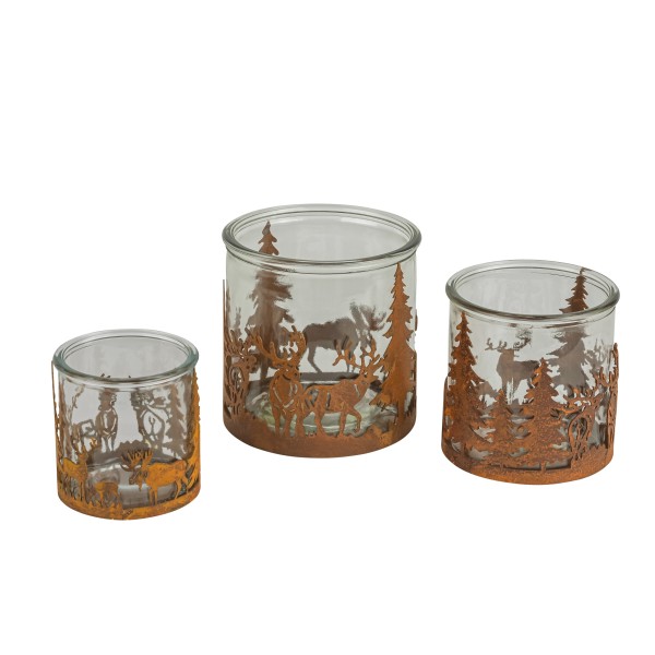 Metall-Windlicht Tannenbäume mit Glas