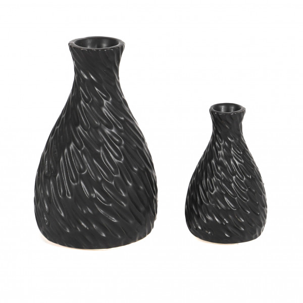 Keramik-Vase Yano, schwarz-matt, mit Rillenmuster