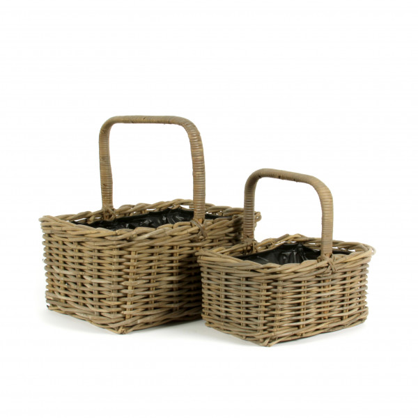 Rattan Bügelkorb rechteckig S/2, 45x36/34x27cm