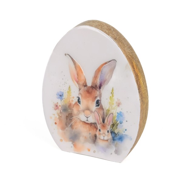 Holz-Ei Hase mit Kind ,15x11x2,5cm Emaille