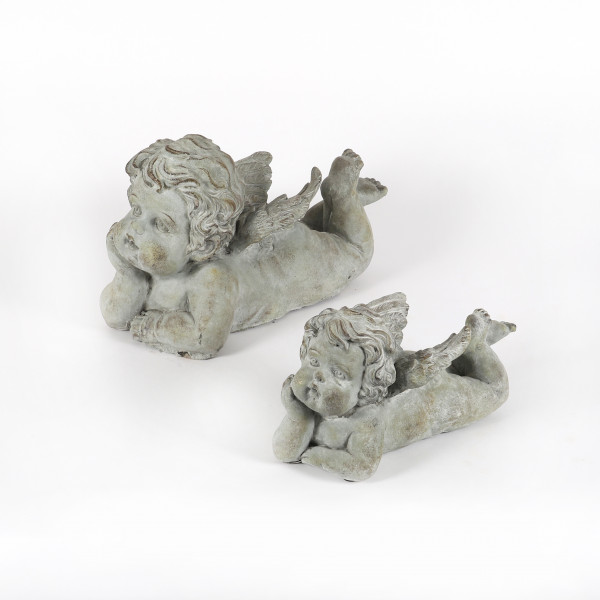 Zement Trauer-Engel, liegend 39x20x24cm, grau-antik