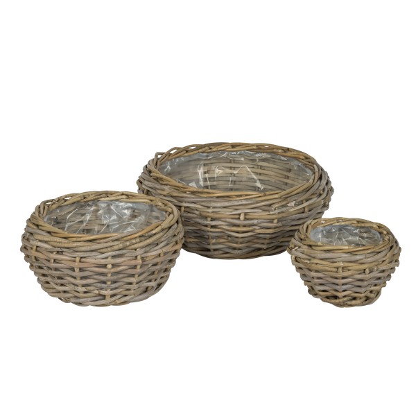 Rattankorb, Schale geschwungen Set/3 14/19xh12, 25x28xh14,35/39xh15cm