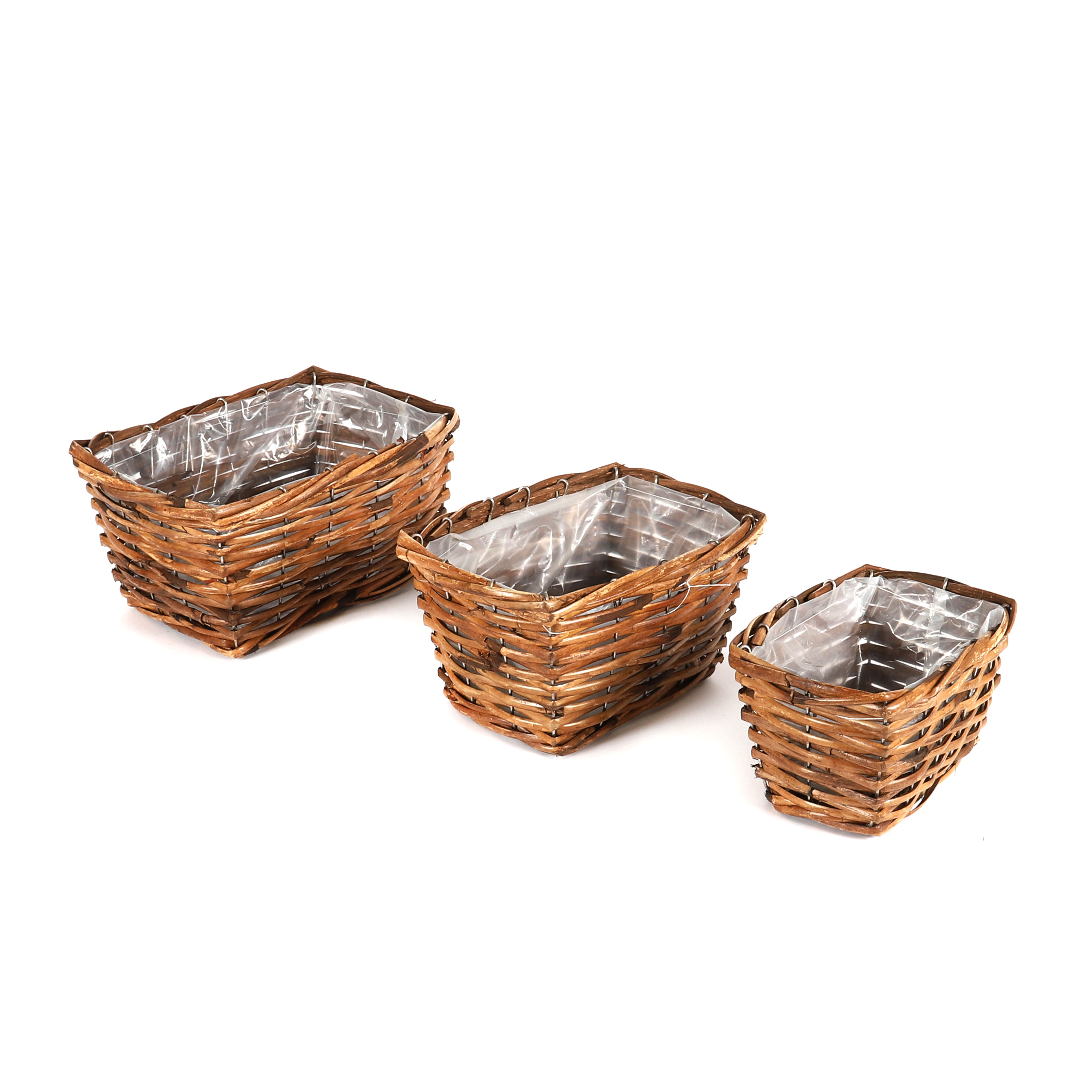 Rattan Pflanz-Korb, rechteckig Set/3 grau-braun | Korbwaren
