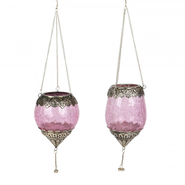 Glas-Windlicht Jane, rosa, zum hängen, Metall, 2 Mod sort, 10x8x8cm