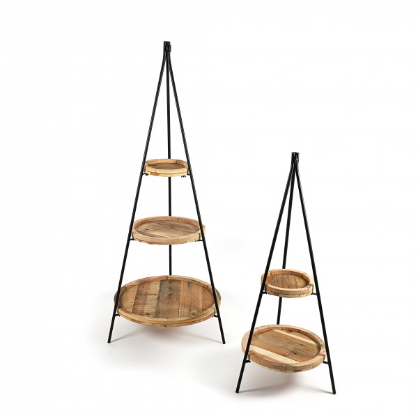 Metall-Etagere mit 3 runden Holz- Tellern in natur, 57xh158 cm
