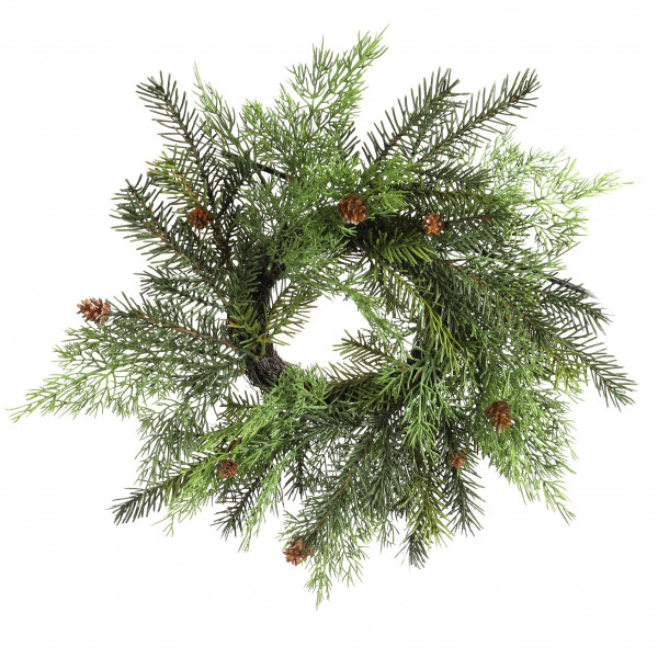 Thuja-/Tannenkranz gemischt, grün natur 45cm, mit Zäpfchen, auf Salim