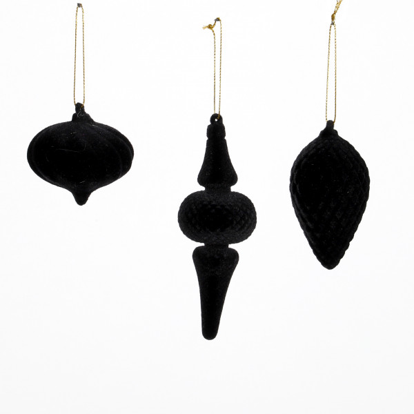 Ornamente zum hängen, beflockt, schwarz , 3 Modelle,